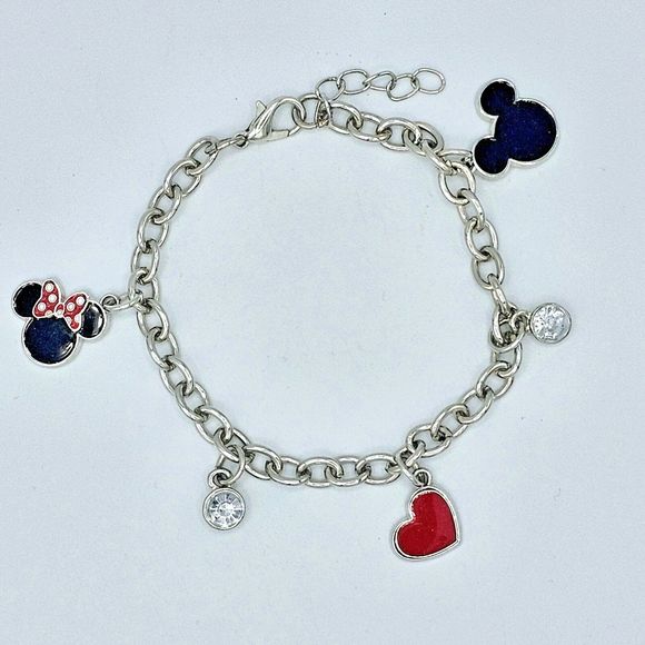 Disney Charm Bracelet Mickey Minnie Mouse Rhinestone Dangle - Picture 4 of 8